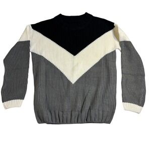 Chevron Knit Sweater Pullover Long Sleeve Color Block‎ Winter Warm Top Small